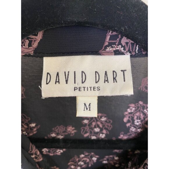 Vintage David Dart Petites Womens Black Lavender Button-Up Blouse M Rayon Collar - Picture 4 of 7